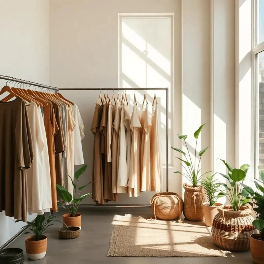 A boutique interior with rails of pre-loved clothing and shelves of accessories